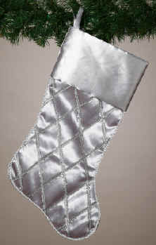 Platinum Colored Silver Sparkle Trim Christmas Stocking